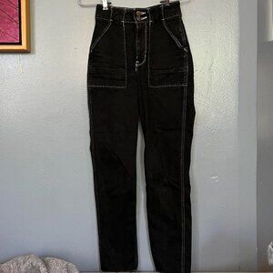 HOLLISTER BLACK WITH WHITE STITCHING JEANS, HIGH WAISTED, SIZE 00R